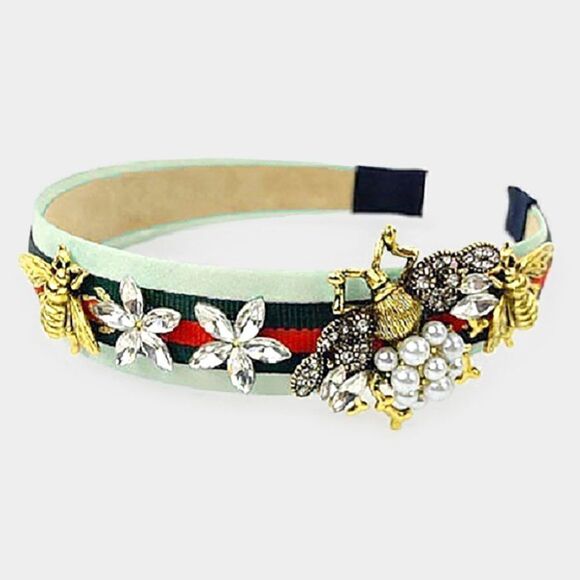 Pearl Honey Bee Flower Mint Color Block Headband - Picture 1 of 6